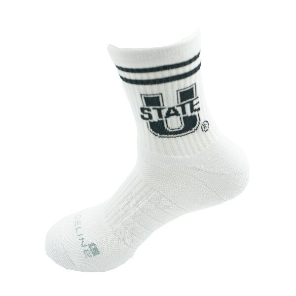 U-State Double Stripe Premium Knit Crew Socks white